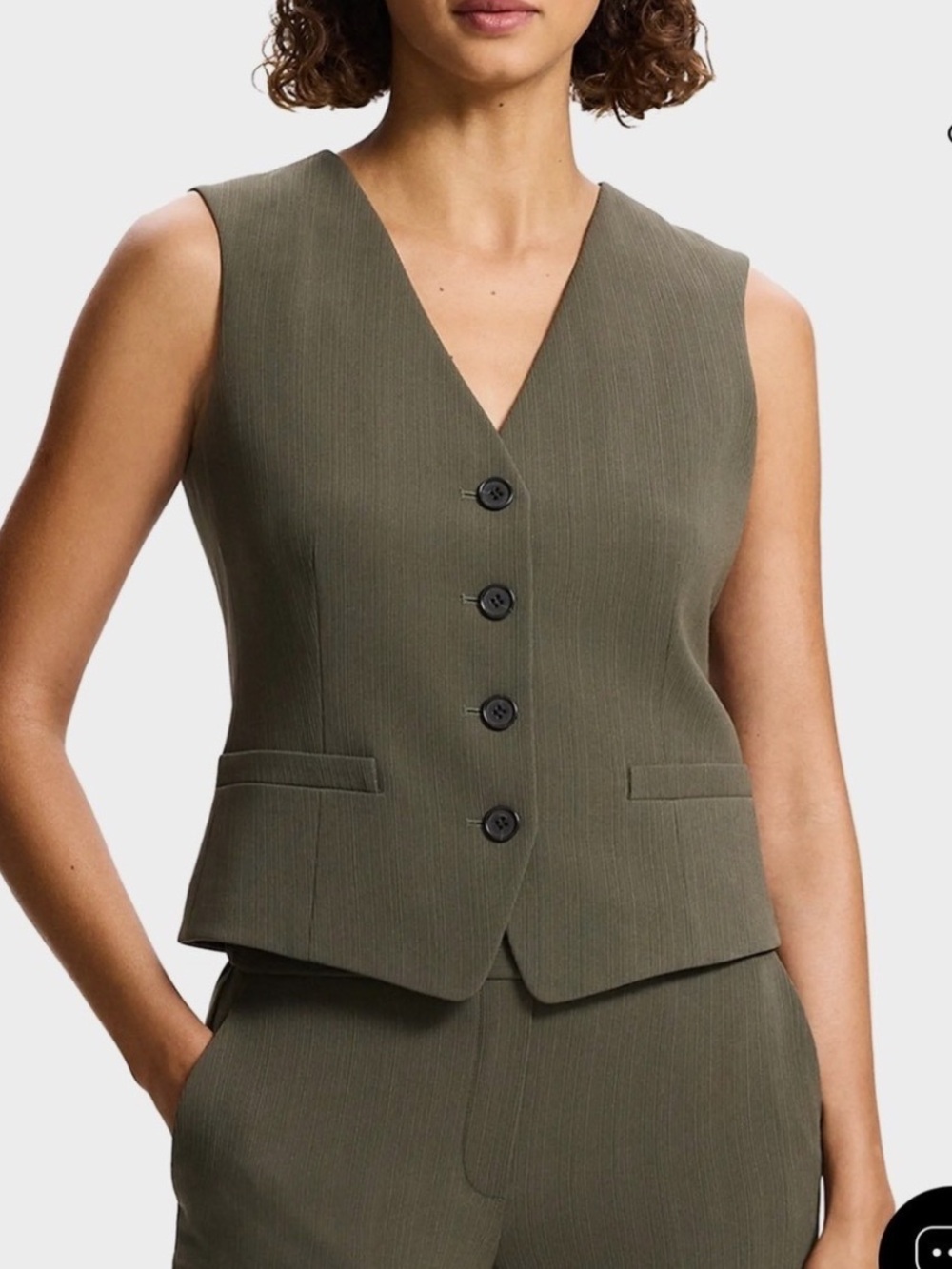 Theory Olive Green V-Neck Button Vest